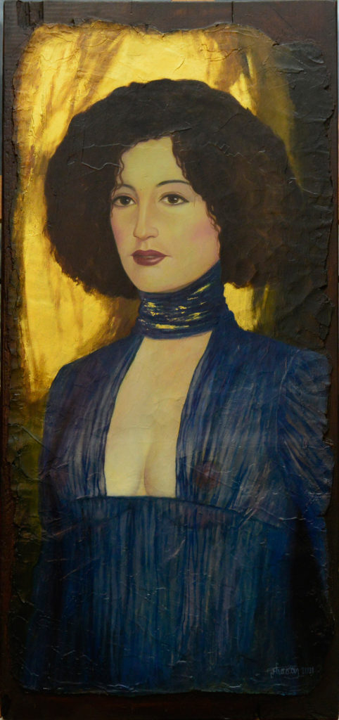 "Γυναίκα με μπλε" 67χ35cm ελαιογραφία σε ξύλο 2001